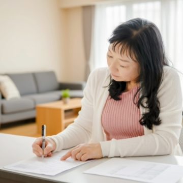 ノートを記入するシニア女性のイメージ画像